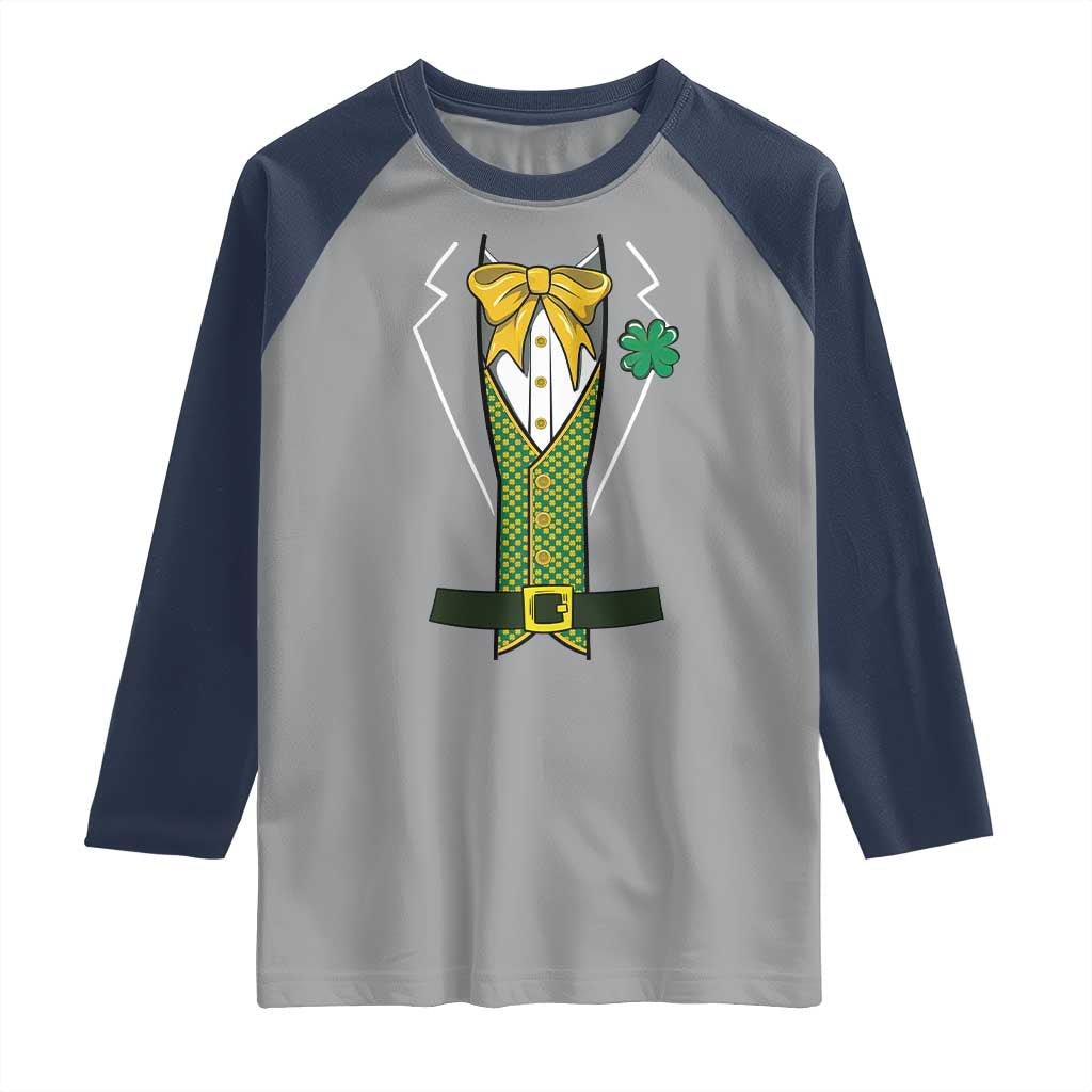 Funny St Patrick's Day Leprechaun Cosplay Tuxedo Raglan Shirt TS11 Sport Gray Navy Print Your Wear