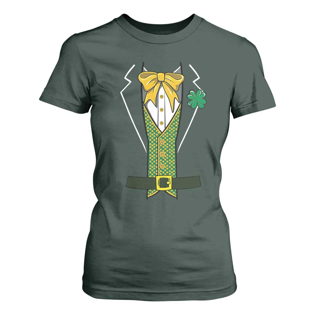 Funny St Patrick's Day Leprechaun Cosplay Tuxedo T Shirt For Women TS11 Dark Forest Green Print Your Wear
