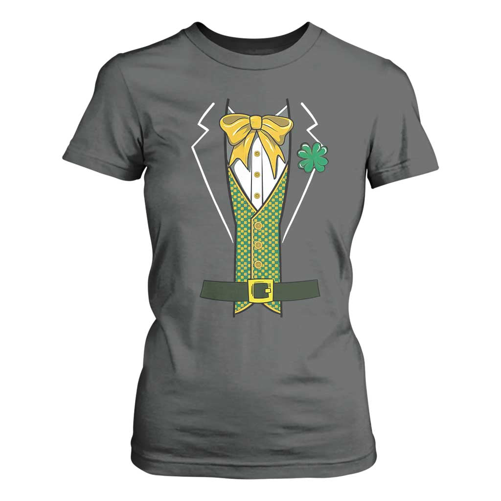 Funny St Patrick's Day Leprechaun Cosplay Tuxedo T Shirt For Women TS11 Dark Heather Print Your Wear