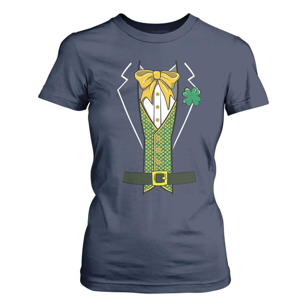 Funny St Patrick's Day Leprechaun Cosplay Tuxedo T Shirt For Women TS11 Navy Print Your Wear
