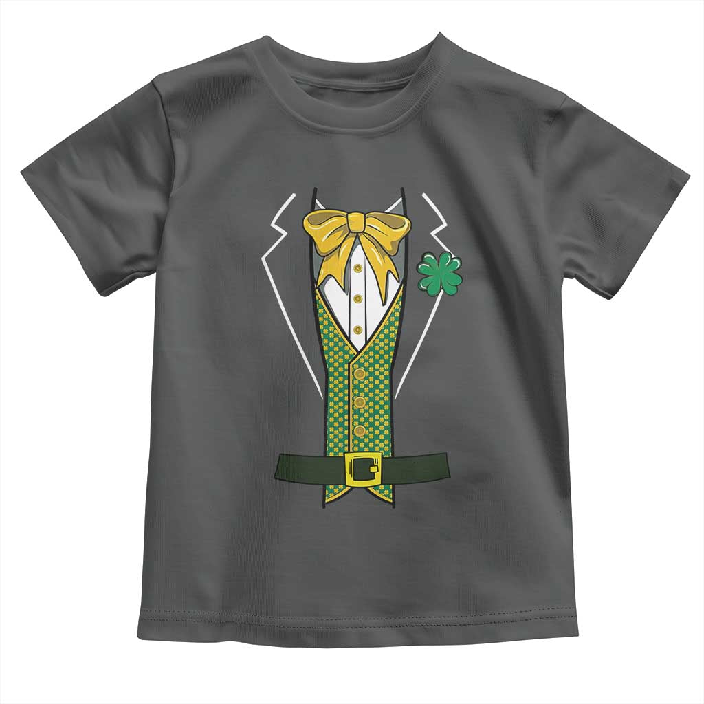 Funny St Patrick's Day Leprechaun Cosplay Tuxedo Toddler T Shirt TS11 Dark Heather Print Your Wear