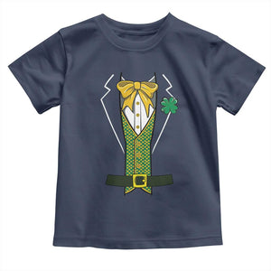 Funny St Patrick's Day Leprechaun Cosplay Tuxedo Toddler T Shirt TS11 Navy Print Your Wear