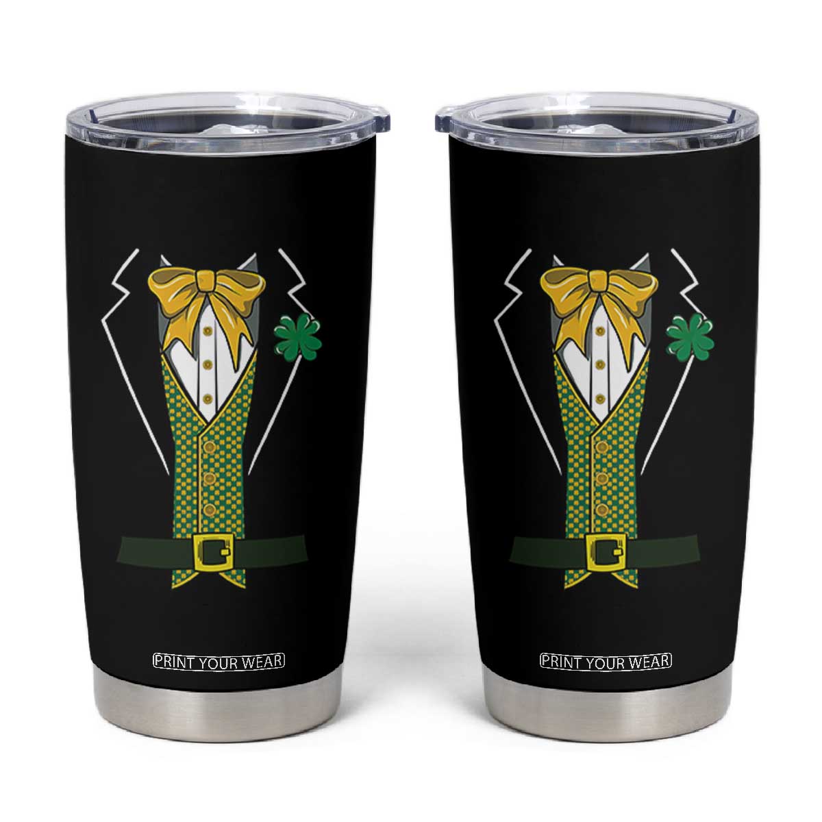 Funny St Patrick's Day Leprechaun Cosplay Tuxedo Tumbler Cup TS11 Black Print Your Wear