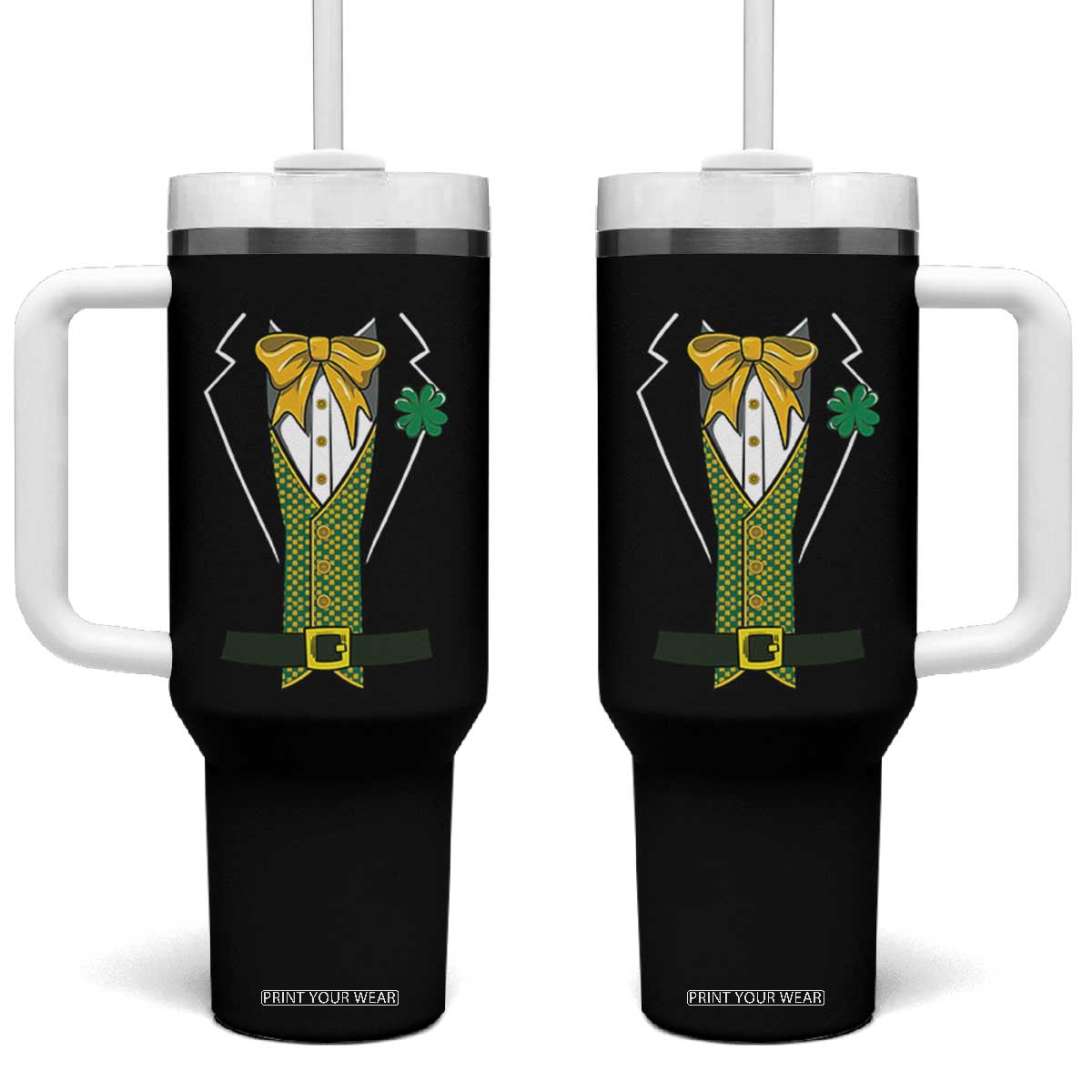 Funny St Patrick's Day Leprechaun Cosplay Tuxedo Tumbler With Handle TS11 One Size: 40 oz Black Print Your Wear