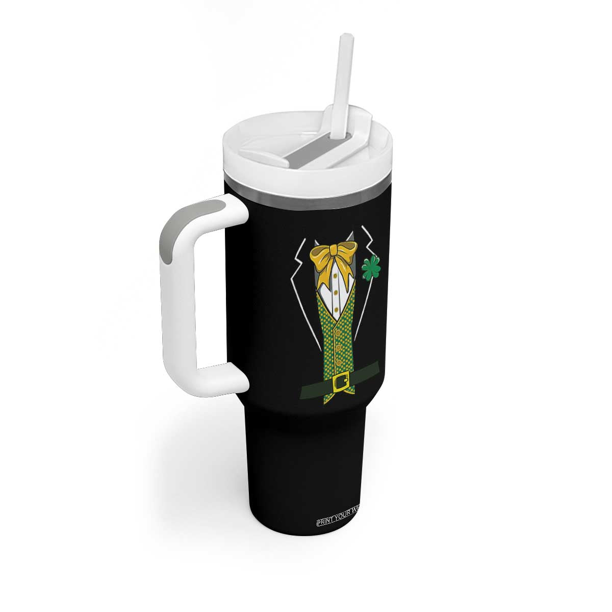 Funny St Patrick's Day Leprechaun Cosplay Tuxedo Tumbler With Handle TS11 Print Your Wear