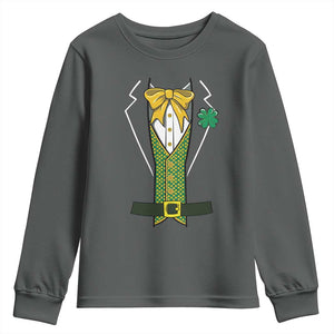 Funny St Patrick's Day Leprechaun Cosplay Tuxedo Youth Sweatshirt TS11 Dark Heather Print Your Wear