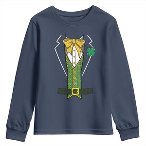 Funny St Patrick's Day Leprechaun Cosplay Tuxedo Youth Sweatshirt TS11 Navy Print Your Wear