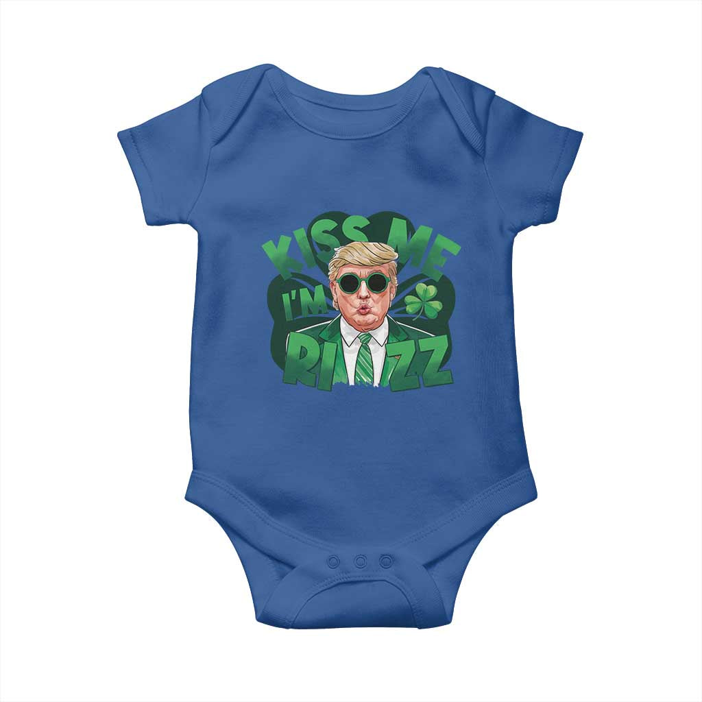 Funny Trump St Patrick's Day Baby Onesie Kiss Me I'm Rizz Shamrock TS11 Royal Blue Print Your Wear