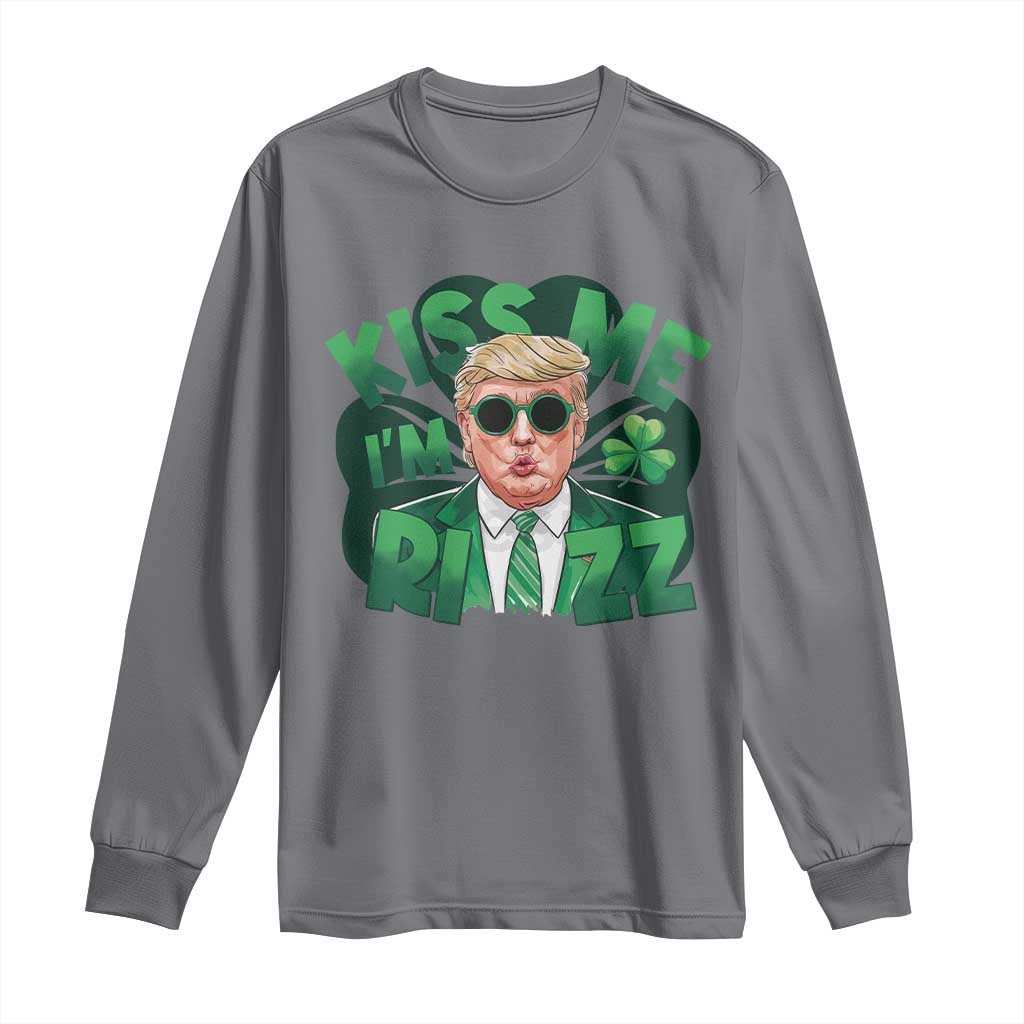 Funny Trump St Patrick's Day Long Sleeve Shirt Kiss Me I'm Rizz Shamrock TS11 Charcoal Print Your Wear
