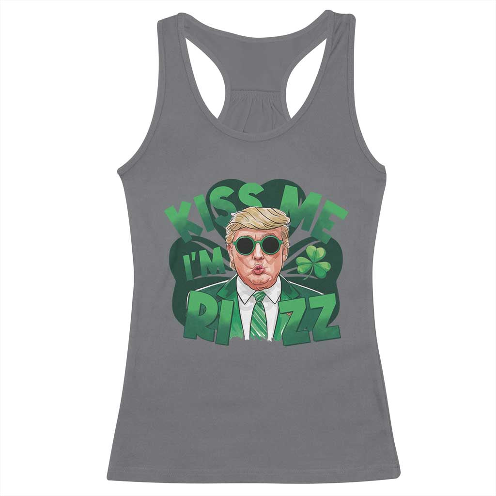 Funny Trump St Patrick's Day Racerback Tank Top Kiss Me I'm Rizz Shamrock TS11 Charcoal Print Your Wear
