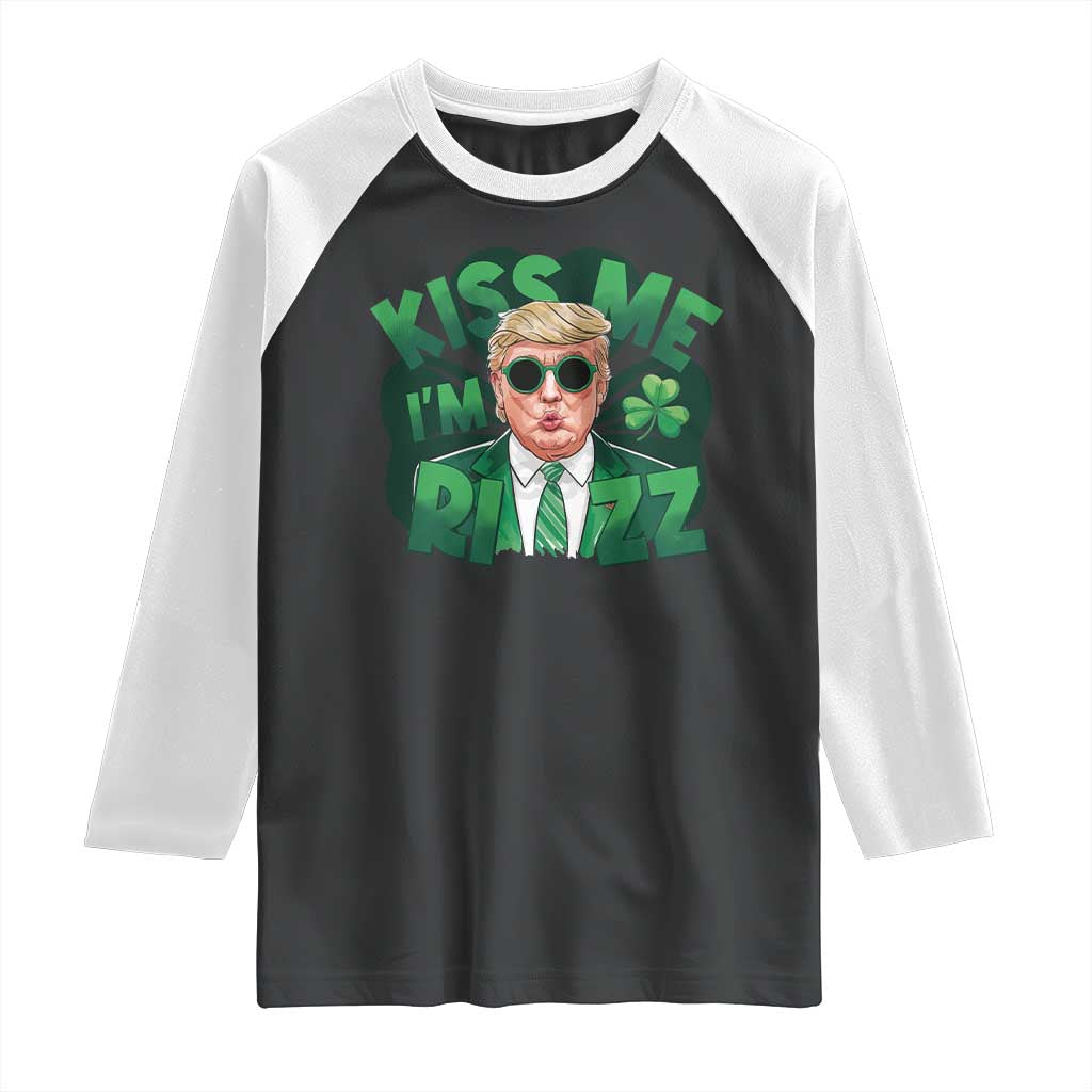 Funny Trump St Patrick's Day Raglan Shirt Kiss Me I'm Rizz Shamrock TS11 Black White Print Your Wear