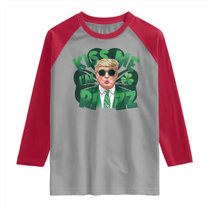 Funny Trump St Patrick's Day Raglan Shirt Kiss Me I'm Rizz Shamrock TS11 Sport Gray Red Print Your Wear