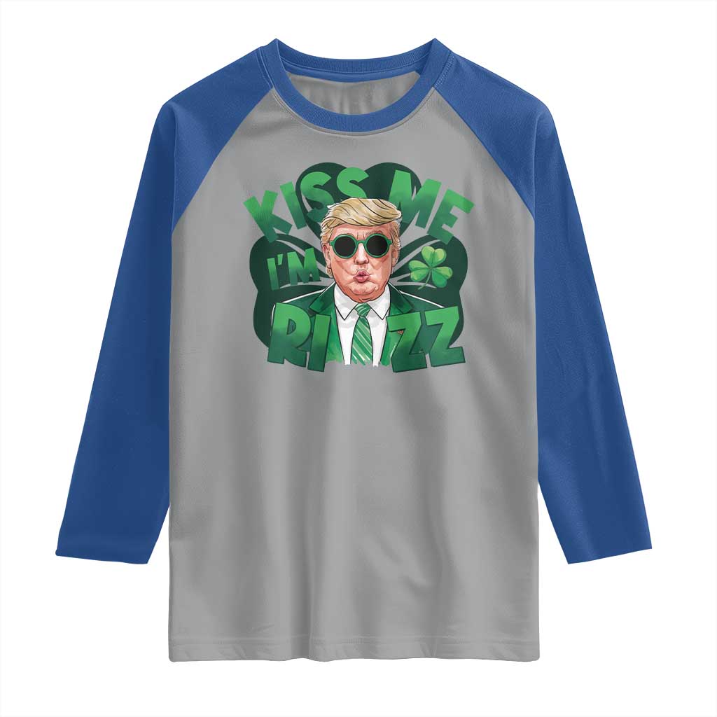 Funny Trump St Patrick's Day Raglan Shirt Kiss Me I'm Rizz Shamrock TS11 Sport Gray Royal Print Your Wear