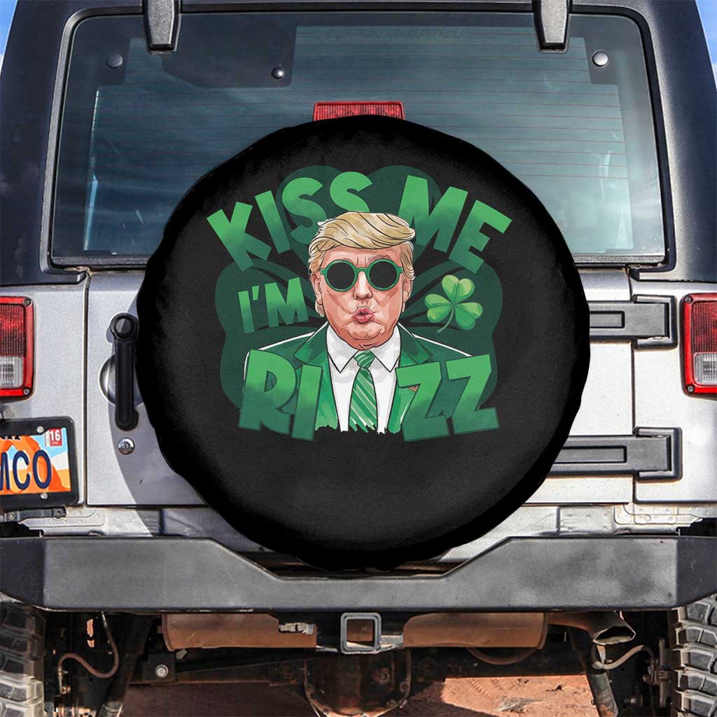 Funny Trump St Patrick's Day Spare Tire Cover Kiss Me I'm Rizz Shamrock TS11 No hole Black Print Your Wear