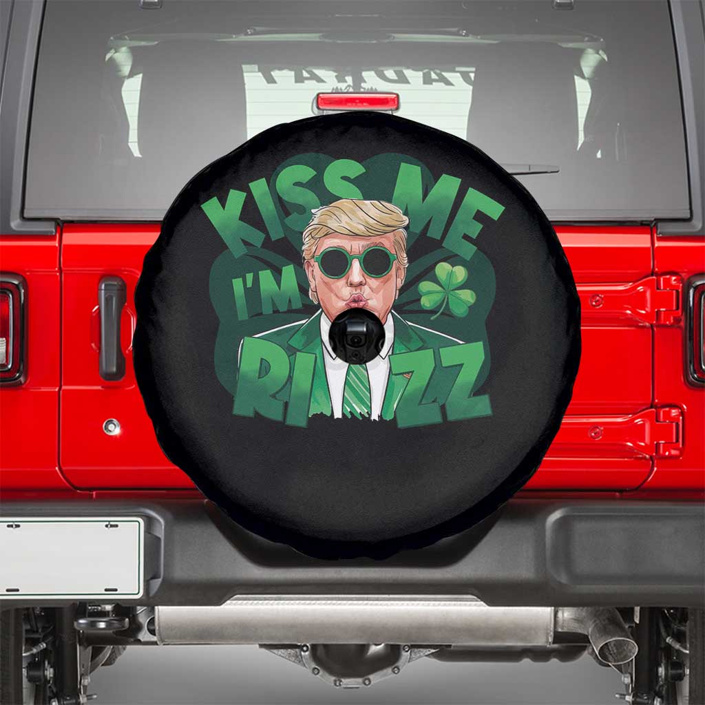 Funny Trump St Patrick's Day Spare Tire Cover Kiss Me I'm Rizz Shamrock TS11 Black Print Your Wear