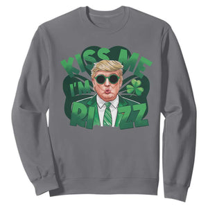 Funny Trump St Patrick's Day Sweatshirt Kiss Me I'm Rizz Shamrock TS11 Charcoal Print Your Wear
