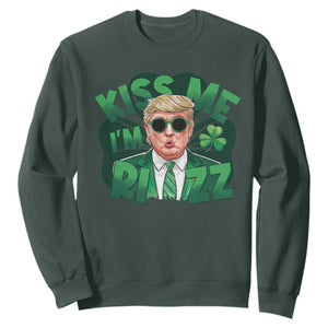 Funny Trump St Patrick's Day Sweatshirt Kiss Me I'm Rizz Shamrock TS11 Dark Forest Green Print Your Wear