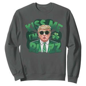 Funny Trump St Patrick's Day Sweatshirt Kiss Me I'm Rizz Shamrock TS11 Dark Heather Print Your Wear