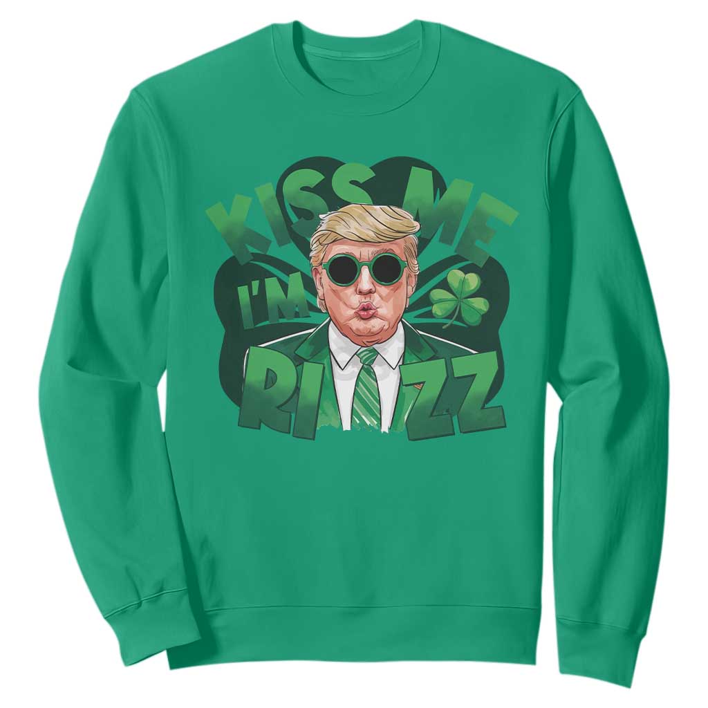Funny Trump St Patrick's Day Sweatshirt Kiss Me I'm Rizz Shamrock TS11 Irish Green Print Your Wear