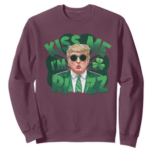 Funny Trump St Patrick's Day Sweatshirt Kiss Me I'm Rizz Shamrock TS11 Maroon Print Your Wear