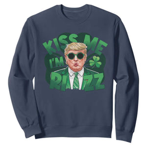 Funny Trump St Patrick's Day Sweatshirt Kiss Me I'm Rizz Shamrock TS11 Navy Print Your Wear