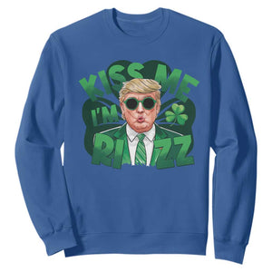 Funny Trump St Patrick's Day Sweatshirt Kiss Me I'm Rizz Shamrock TS11 Royal Blue Print Your Wear