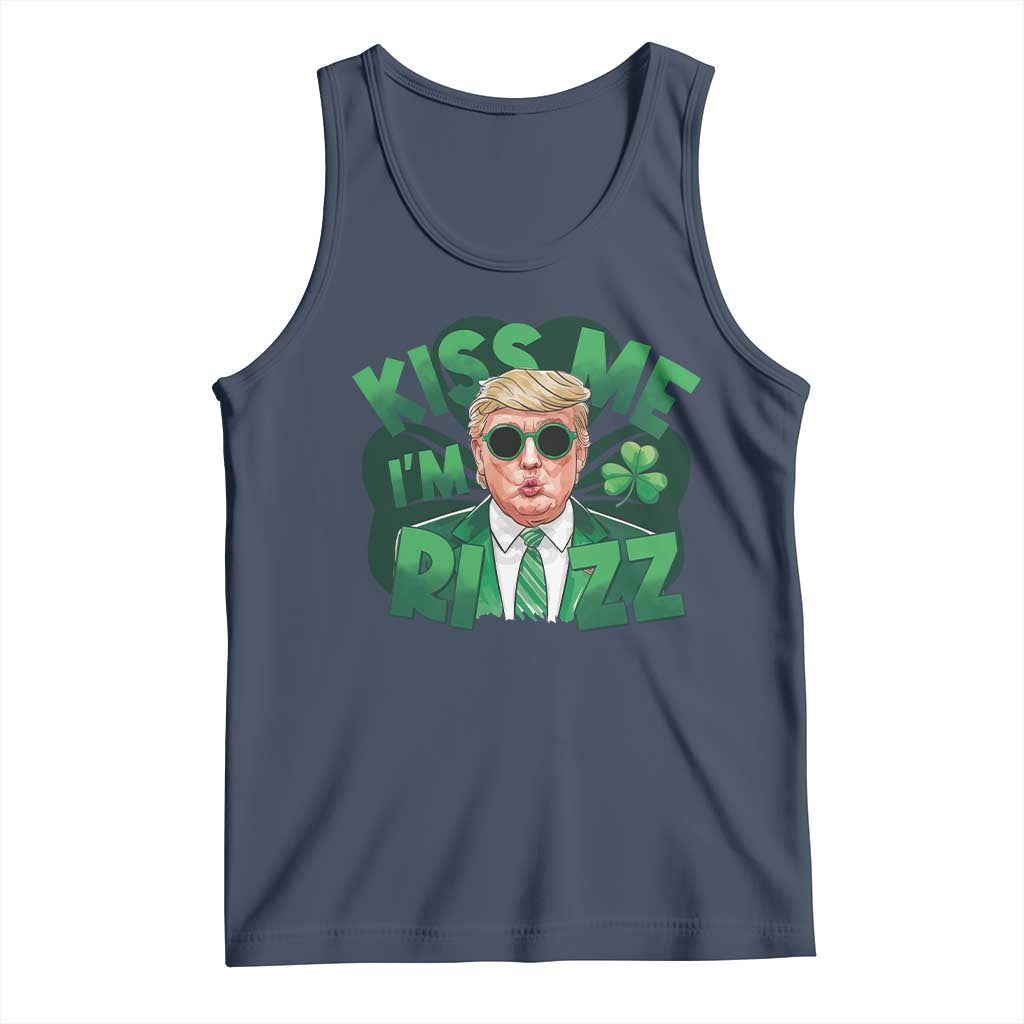 Funny Trump St Patrick's Day Tank Top Kiss Me I'm Rizz Shamrock TS11 Navy Print Your Wear