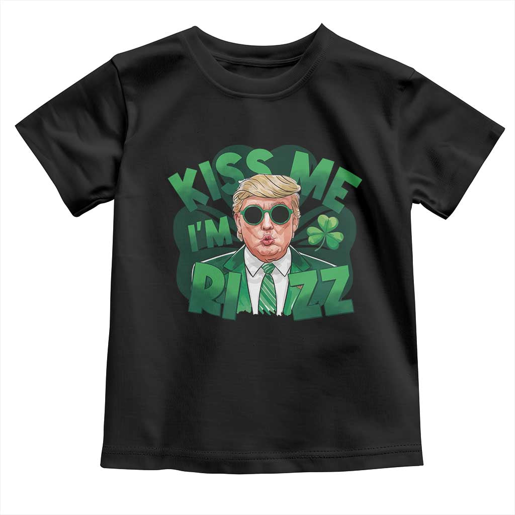 Funny Trump St Patrick's Day Toddler T Shirt Kiss Me I'm Rizz Shamrock TS11 Black Print Your Wear