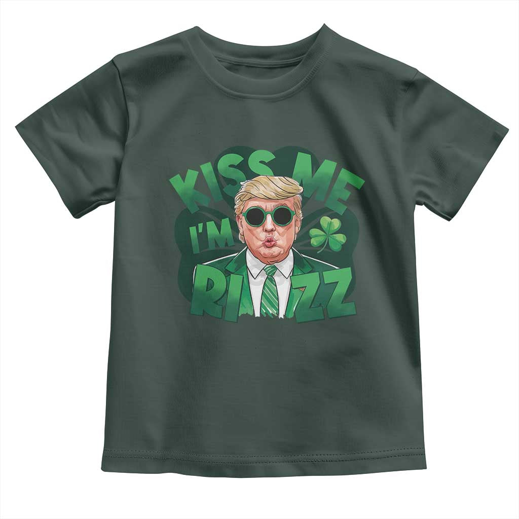 Funny Trump St Patrick's Day Toddler T Shirt Kiss Me I'm Rizz Shamrock TS11 Dark Forest Green Print Your Wear