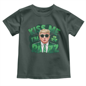 Funny Trump St Patrick's Day Toddler T Shirt Kiss Me I'm Rizz Shamrock TS11 Dark Forest Green Print Your Wear