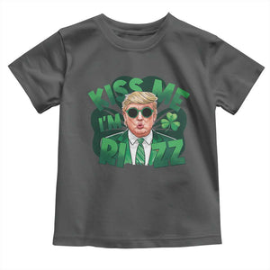 Funny Trump St Patrick's Day Toddler T Shirt Kiss Me I'm Rizz Shamrock TS11 Dark Heather Print Your Wear