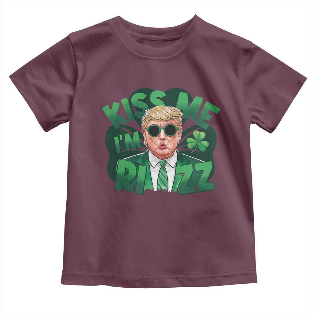 Funny Trump St Patrick's Day Toddler T Shirt Kiss Me I'm Rizz Shamrock TS11 Maroon Print Your Wear