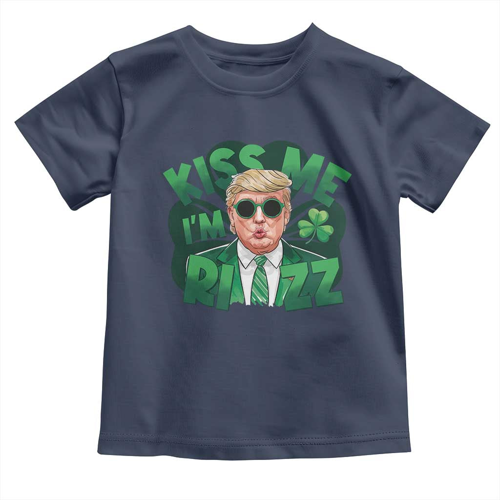 Funny Trump St Patrick's Day Toddler T Shirt Kiss Me I'm Rizz Shamrock TS11 Navy Print Your Wear
