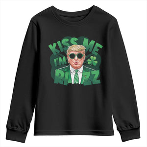 Funny Trump St Patrick's Day Youth Sweatshirt Kiss Me I'm Rizz Shamrock TS11 Black Print Your Wear