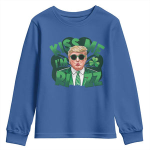 Funny Trump St Patrick's Day Youth Sweatshirt Kiss Me I'm Rizz Shamrock TS11 Royal Blue Print Your Wear