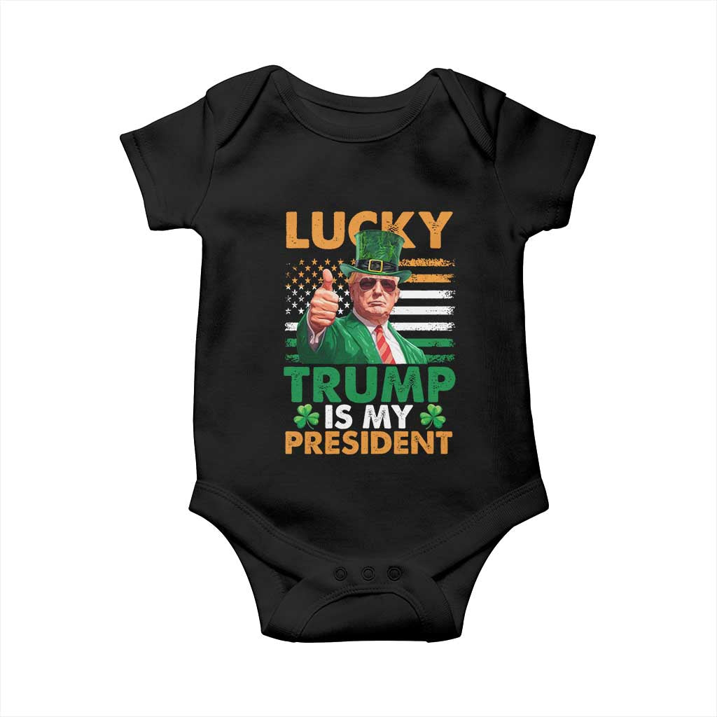 Funny Trump St Patrick's Day Baby Onesie Lucky Trump Is My President American Ireland Flag TS11 Black Print Your Wear