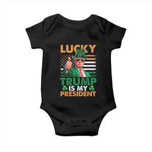Funny Trump St Patrick's Day Baby Onesie Lucky Trump Is My President American Ireland Flag TS11 Black Print Your Wear