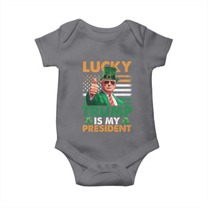 Funny Trump St Patrick's Day Baby Onesie Lucky Trump Is My President American Ireland Flag TS11 Charcoal Print Your Wear