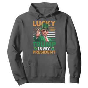Funny Trump St Patrick's Day Hoodie Lucky Trump Is My President American Ireland Flag TS11 Dark Heather Print Your Wear