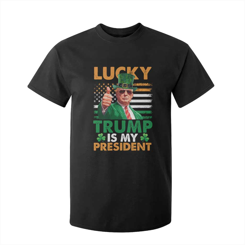 Funny Trump St Patrick's Day T Shirt For Kid Lucky Trump Is My President American Ireland Flag TS11 Black Print Your Wear