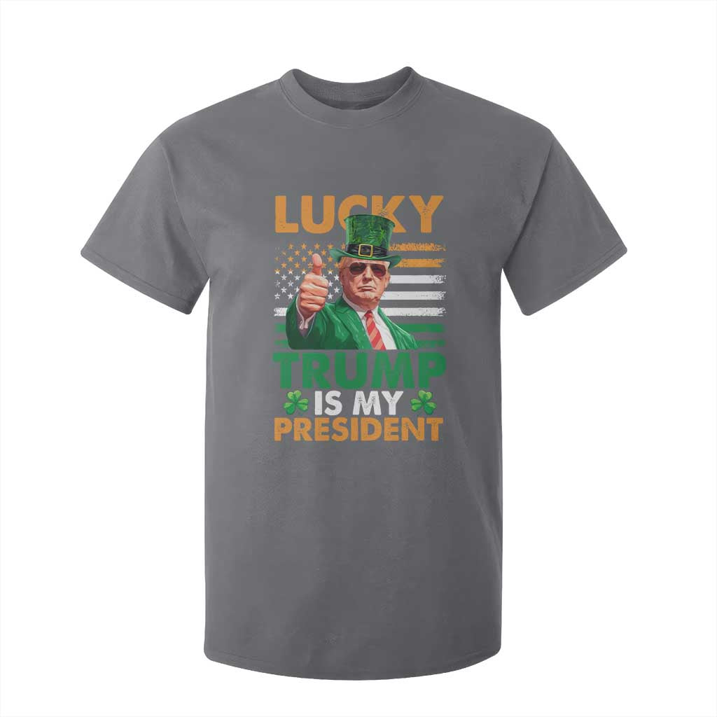 Funny Trump St Patrick's Day T Shirt For Kid Lucky Trump Is My President American Ireland Flag TS11 Charcoal Print Your Wear