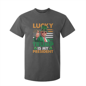 Funny Trump St Patrick's Day T Shirt For Kid Lucky Trump Is My President American Ireland Flag TS11 Dark Heather Print Your Wear