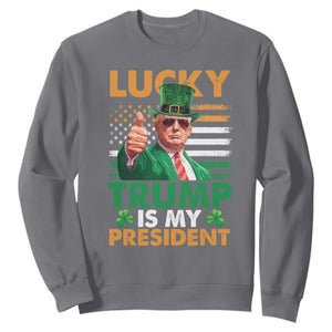 Funny Trump St Patrick's Day Sweatshirt Lucky Trump Is My President American Ireland Flag TS11 Charcoal Print Your Wear