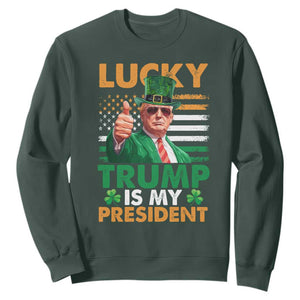Funny Trump St Patrick's Day Sweatshirt Lucky Trump Is My President American Ireland Flag TS11 Dark Forest Green Print Your Wear