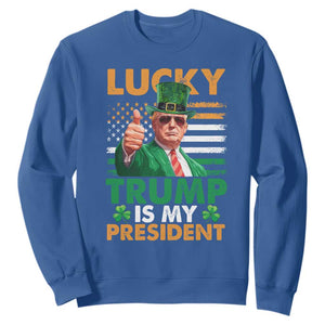 Funny Trump St Patrick's Day Sweatshirt Lucky Trump Is My President American Ireland Flag TS11 Royal Blue Print Your Wear