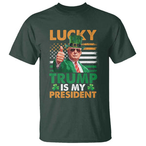 Funny Trump St Patrick's Day T Shirt Lucky Trump Is My President American Ireland Flag TS11 Dark Forest Green Print Your Wear
