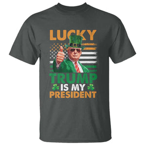 Funny Trump St Patrick's Day T Shirt Lucky Trump Is My President American Ireland Flag TS11 Dark Heather Print Your Wear