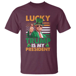 Funny Trump St Patrick's Day T Shirt Lucky Trump Is My President American Ireland Flag TS11 Maroon Print Your Wear