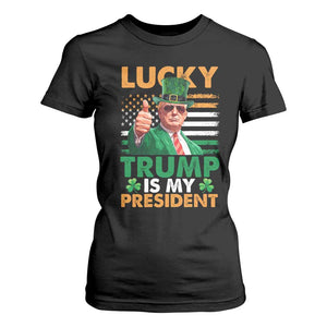 Funny Trump St Patrick's Day T Shirt For Women Lucky Trump Is My President American Ireland Flag TS11 Black Print Your Wear