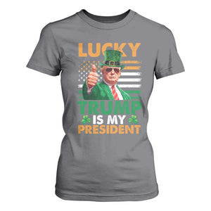 Funny Trump St Patrick's Day T Shirt For Women Lucky Trump Is My President American Ireland Flag TS11 Charcoal Print Your Wear